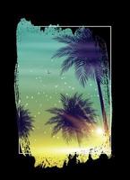 Summer Night Beach Poster. Tropical Natural Background with Palm.  Decor for fabric, textile, clothes Vector Illustration