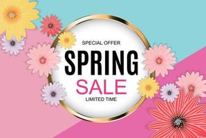 Spring Sale Cute Background with Colorful Flower Elements. Vector Illustration