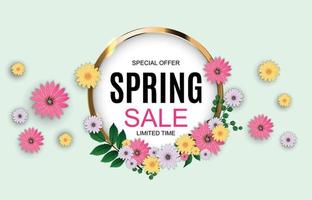 Fondo lindo de la venta de primavera con elementos de flores de colores. ilustración vectorial vector