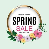 Spring Sale Cute Background with Colorful Flower Elements. Vector Illustration