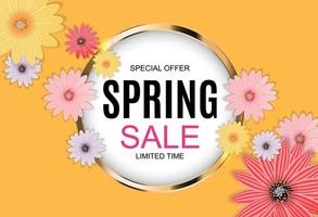 Spring Sale Cute Background with Colorful Flower Elements. Vector Illustration