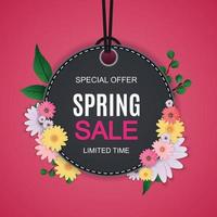 Spring Sale Cute Background with Colorful Flower Elements. Vector Illustration