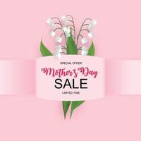 Happy Mother Day Cute Sale Background with Flowers. Vector Illustration