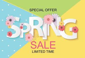 Spring Sale Cute Background with Colorful Flower Elements. Vector Illustration