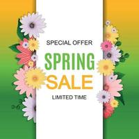 Spring Sale Cute Background with Colorful Flower Elements. Vector Illustration