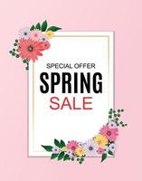 Spring Sale Cute Background with Colorful Flower Elements. Vector Illustration