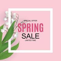 Spring Sale Cute Background with Colorful Flower Elements. Vector Illustration