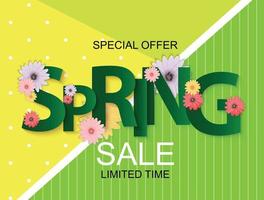 Spring Sale Cute Background with Flowers. Vector Illustration