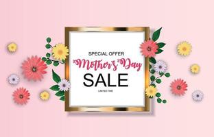 Happy Mother Day Cute Sale Background with Flowers. Vector Illustration