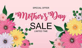 Happy Mother Day Cute Sale Background with Flowers. Vector Illustration