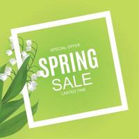 Spring Sale Cute Background with Colorful Flower Elements. Vector Illustration