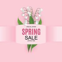 Spring Sale Cute Background with Colorful Flower Elements. Vector Illustration