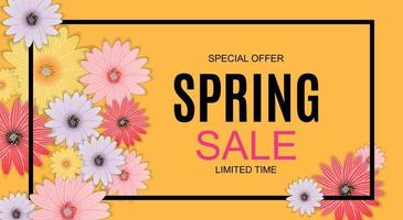 Spring Sale Cute Background with Colorful Flower Elements. Vector Illustration