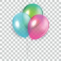 Glossy Happy Birthday Concept with Balloons isolated on transparent background. Vector Illustration