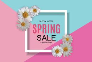 Spring Sale Cute Background with Colorful Flower Elements. Vector Illustration