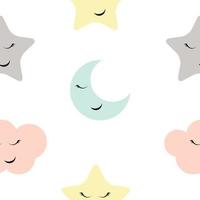 Cute Star, Cloud and Moon Seamless Pattern Background Vector Illustration