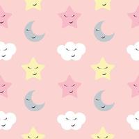 Cute Star, Cloud and Moon Seamless Pattern Background Vector Illustration