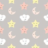 Cute Star, Cloud and Moon Seamless Pattern Background Vector Illustration