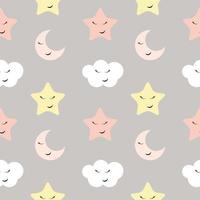 Cute Star, Cloud and Moon Seamless Pattern Background Vector Illustration