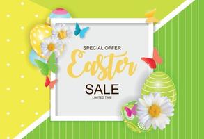 Happy Easter Cute Sale Poster  Background with Eggs. Vector Illustration