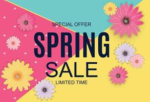 Fondo lindo de la venta de primavera con elementos de flores de colores. ilustración vectorial vector