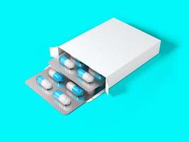 3 rendering Blank White Package Box for Blister of Pills Isolated on colored Background. suitable for your design element. photo