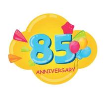 Cute Cartoon  Template Logo 85 Years Anniversary Vector Illustration