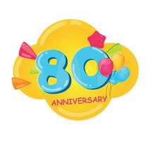 Cute Cartoon  Template Logo 80 Years Anniversary Vector Illustration