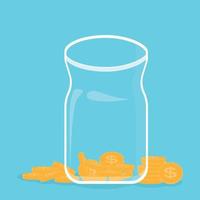 Glass bank with falling gold coins - Contribution to the Future. Vector Illustration