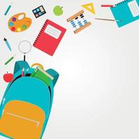 Bag, backpack icon with school accessories. Vector Illustration