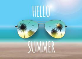 Hello Summer Background with Glass and Palm. Vector Illustration