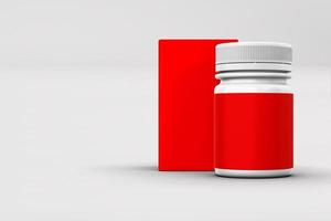 Medical container with blank label isolated on colored background.suitable for your element design on medical .3d rendering. photo