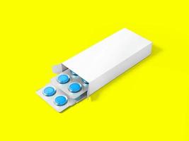 3 rendering Blank White Package Box for Blister of Pills Isolated on colored Background. suitable for your design element. photo