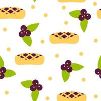 Blueberries and pie seamless pattern. Seamless pattern for design on white vector