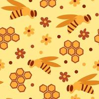 Seamless pattern with honey bees in a honeycomb vector