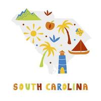 colección de mapas de Estados Unidos. Símbolos estatales en la silueta del estado gris - Carolina del Sur vector