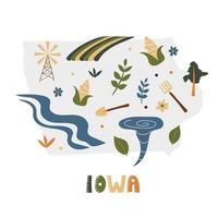 USA map collection. State symbols on gray state silhouette - Iowa vector