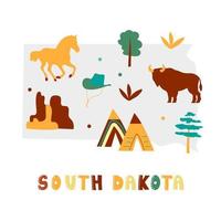 USA map collection. State symbols on gray state silhouette - South Dakota vector