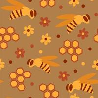 Seamless pattern with honey bees in a honeycomb vector