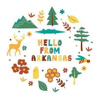 USA collection. Hello from Arkansas theme. State Symbols vector