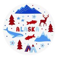 USA collection. Vector illustration of Alaska theme. State Symbols
