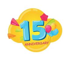 Cute Cartoon  Template Logo 15 Years Anniversary Vector Illustration