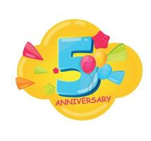 Cute Cartoon  Template Logo 5 Years Anniversary Vector Illustration