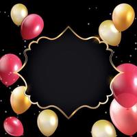 Abstract Card with Golden Frame and Balloons Vector Illustration