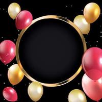 Abstract Card with Golden Frame and Balloons Vector Illustration