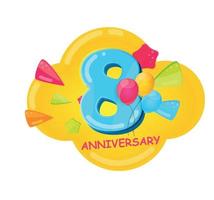 Logotipo de plantilla de dibujos animados lindo Ilustración de vector de aniversario de 8 años