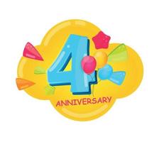 Cute Cartoon  Template Logo 4 Years Anniversary Vector Illustration