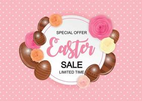 Happy Easter Cute Sale Poster  Background with Eggs. Vector Illustration