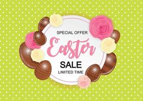 Happy Easter Cute Sale Poster  Background with Eggs. Vector Illustration