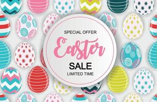 Fondo de cartel de venta lindo feliz Pascua con huevos. ilustración vectorial vector